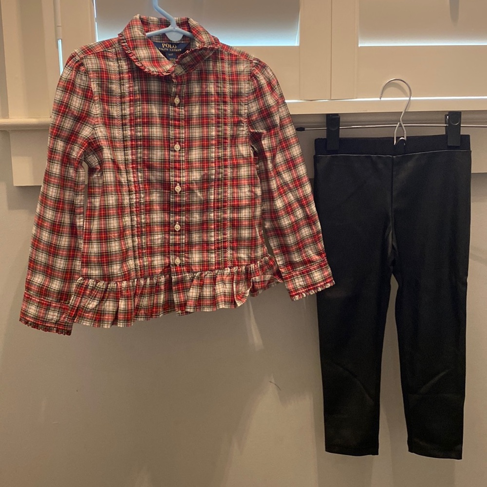Polo Ralph Lauren plaid shirt with Vegan Leather leggings